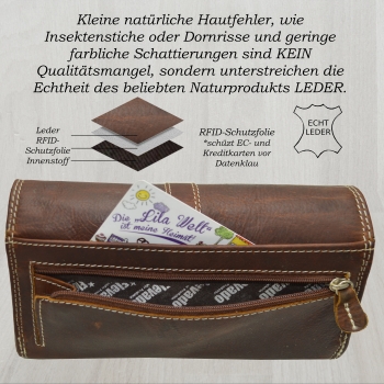 flevado Damengeldbörse Echt Leder RFID Schutz Schnallenoptik Klickverschluss Dunkelbraun-Glattleder